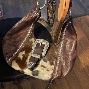 Raviani cowhide rhinestone shoulder bag
